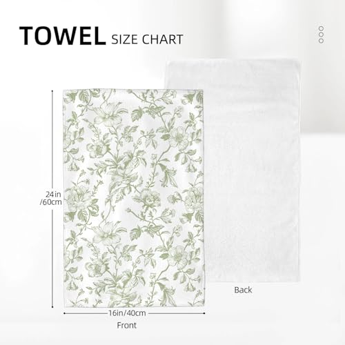 Image of Sage Green Floral Kitchen Towels Light Green Flower Chinoiserie Dish Towels, 16x24 Inch Seasonal Spring Summer Toile Decoration Absorbent Hand Towels for Home Kitchen Dinner Drying Set of 2