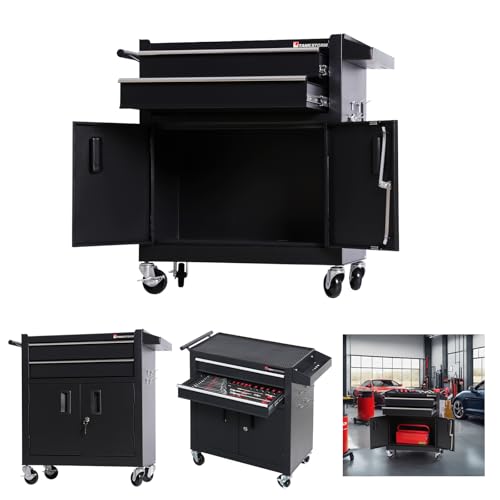 TANKSTORM Tool Chest Heavy Duty Cart Steel Rolling Tool Box with Lockable Doors (TZ12 Black)