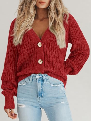 Image of PRETTYGARDEN Women's Chunky Knit Open Front Sweater Long Sleeve Button Loose Short Cardigan Outerwear Coats