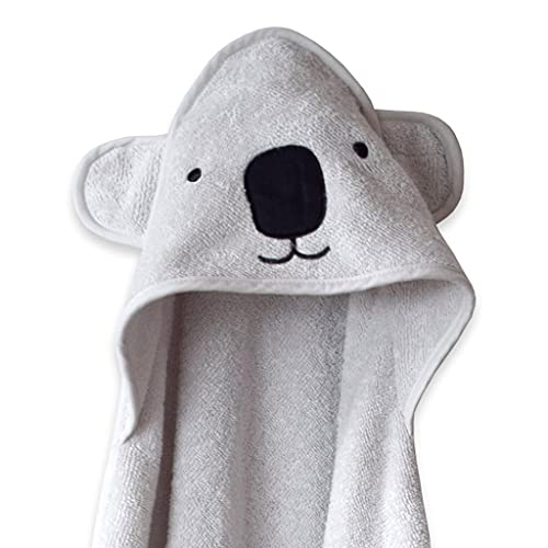 Image of Masilo 100% Cotton Hooded Towel /Ideal for Babies 0-18months / Luxurious and Super Absorbent Baby Towel /Infant to Toddler Wrap Towel with Hood /Soft, Lightweight and Breathable /Koala /Grey