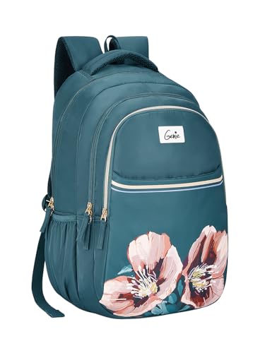 Genie Evepetal School Backpack For Girls |19 Inch-36 Litres With Laptop Sleeve, Rain cover, Three Compartments, |Best for Books, Water Bottles, Stationery, Laptop, Lunch Box & Essentials - Dark Green