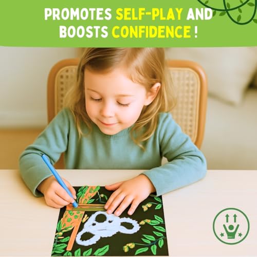 PepPlay Velvet Coloring & Painting Cards for Kids – Set of 6 Wild Animal Theme | Mess-Free Fuzzy Art Kit & Travel Activity | Craft Gift for 3–8 Year Old Boys & Girls | Birthday & Christmas Gift