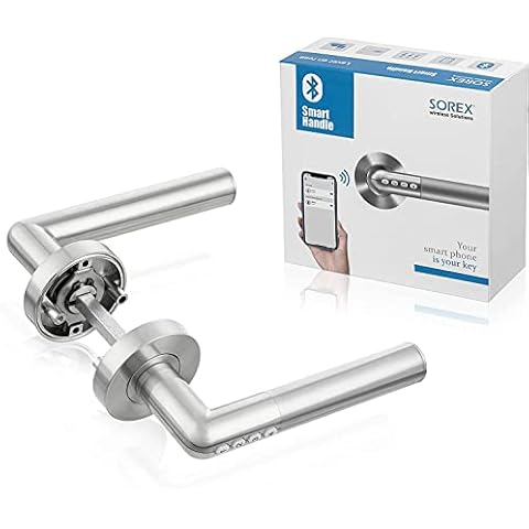 SOREX FLEX Elektronischer Türgriff mit Code, Haustür Türgriff mit Smart Lock, Türklinke mit Schloss und App-Steuerung | Silber Cover