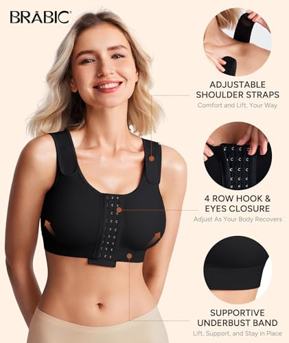 Image of BRABIC Post Surgery Compression Bras for Women Front Closure Mastectomy Bra with Wide Adjustable Straps Wirefree