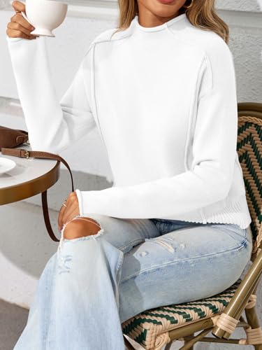 Saodimallsu Womens Cropped Sweaters Long Sleeve Mock Neck Soft Knit Casual Loose Fit Fall Pullover Sweater Tops3