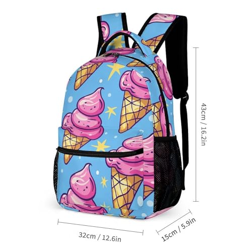 Ice Cream Cone Pattern Backpack Set 3 Piece, Durable Backpack Insulated Lunch Bag Portable Pencil Case for Men Women2