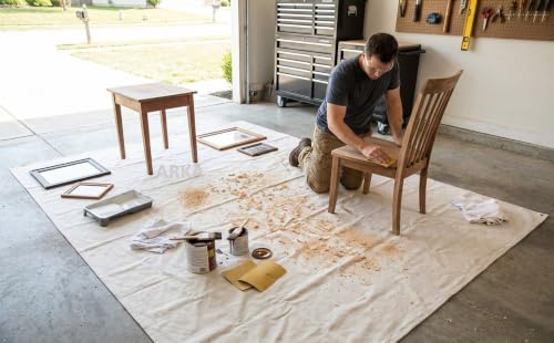 Image of Arka Home Products Dust Sheet Drop Cloth, Canvas (Natural) Protective Furniture Covers - HeavyDuty, Durable, Dust-Proof & Reusable for Painting, Decorating, Storage (10 X 12 Ft (8 Oz))
