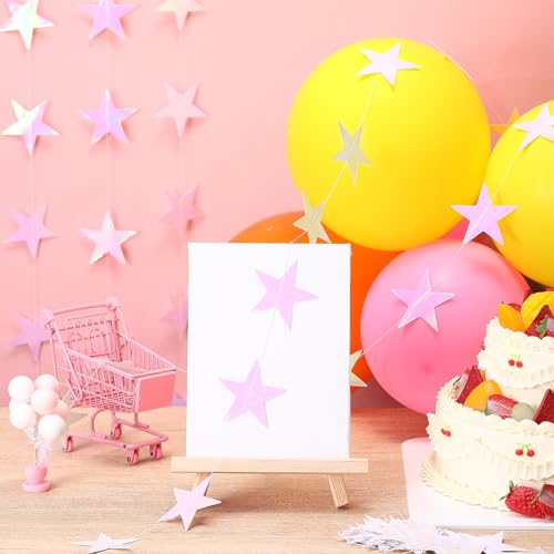 Image of Patelai Glitter Star Garland Banner 2026 Graduation Decor 130 Feet Star Hanging Banner Twinkle Backdrop for Party Birthday Classroom Wedding Supplies(Iridescent Pink)