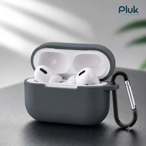 Image of PLUK Soft Silicone Case Cover Compatible with Apple AirPods Pro 3 (3rd Generation 2025) - Shockproof 360 Protective Skin,Full Protection with Hook & Keychain, Front LED Visible - Dark Grey