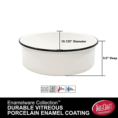 Tablecraft Products Enamelware Collection Black Rim Solid White Enamel Deep Bowl Baking Pan, Camping, Farmhouse, Porcelain Over Steel, Vintage, Boho, Retro, 10.13" Round, 3.6" Deep, Set Of 4 (80017) #TOP1