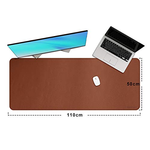 ZORESYN XXL Tapis de Souris,sous-Mains en Cuir PU,imperméable Tapis de Souris Gaming(Marron, 110x50CM) – vue 2
