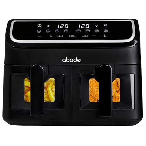 Abode Digital Air Fryer 2000W 9L Dual Zone with Removable Baskets, 12 Preset Options, Digital Touch Control Panel 30 Minute Timer, Overheat Protection, Extra Large Air Fryer for Family AAF9000