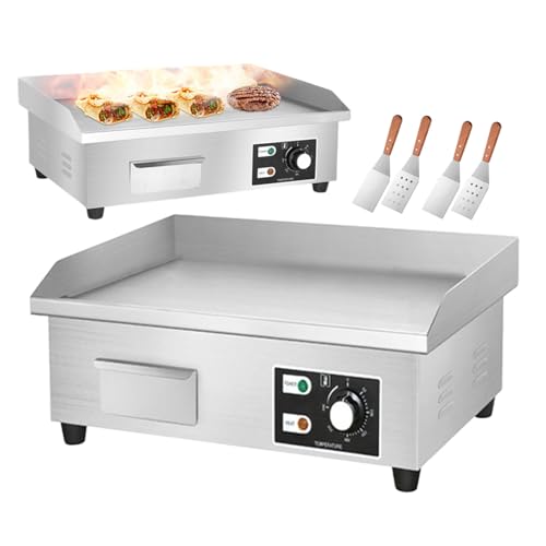 QUSYZD Plancha eléctrica Comercial, Parrilla eléctrica Teppanyaki + 4 espátulas para freír, Plancha de Acero Inoxidable para Hamburguesas y Tocino, Plancha eléctrica y Calentador, 50-300 °C,