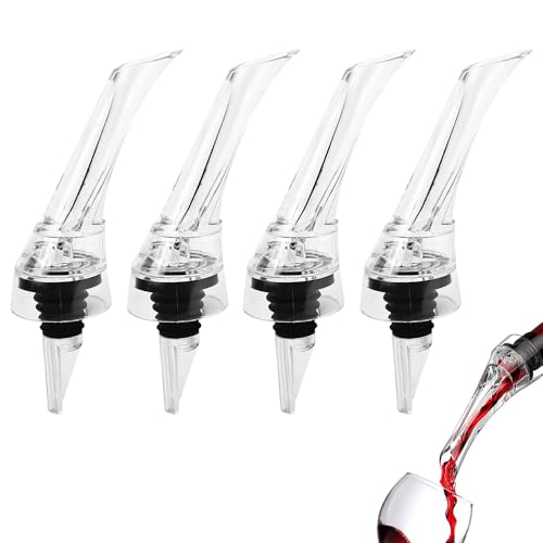 mizikuu 4 Pièces Décanteurs Aérateur à Vin, Bec Verseur Anti Goutte Décantation Vin Rouge Blanc Rosé Carafe à Vin Rapide Aération du Bouteille Lors L'écoulement du Vin Matériau de Qualité Alimentaire