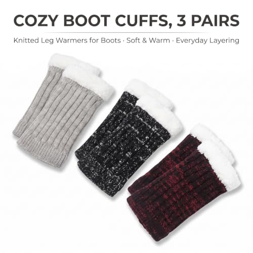 Image of Tipi Toe Women's 3 Pairs Boot Cuffs - Knitted Short Leg Warmers for Boots, Cozy Winter Layering Socks