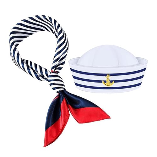 Sombrero de capitán para hombre, disfraz de barco de marinero con bufanda de gorra, disfraz de marinero, gorras estilo marinero, divertido traje azul marino para disfraces, para pesca y simulación