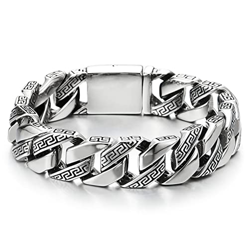 Style Masculine - Acier Inoxydable Bracelet Homme Chaîne Gourmette avec Motif clé Grecque - Couleur Argent - Poli Cover