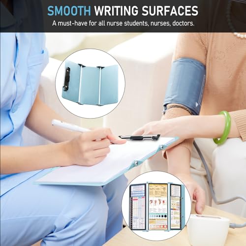 Image of Nursing Clipboard Foldable, Foldable Clip Board w /Nursing Edition Cheat Charts, 3 Layers Aluminum, Nurse Board w /Low Profile Clip&Pen Clip Pocket for Students, Nurses and Doctors, Mint