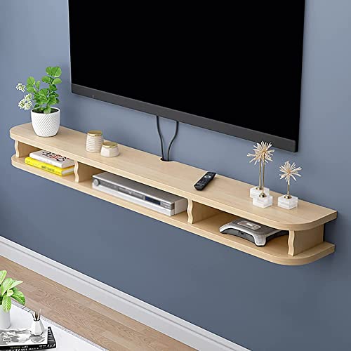 Meuble TV flottant mural blanc, meuble TV à étagères en bois de salon