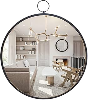 RiteSune 50cm Black Round Circle Wall Mirror with Gold Trim for Bathroom Bedroom Living Room Dining Room Wall Decor