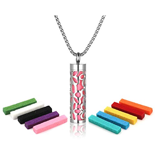 Zysta Joyas de aromaterapia, para mujer, hombre, perfume, jaula hueca, colgante flotante, medallón de aroma, difusor de aceite esencial, collar con 10 almohadillas, Acero inoxidable