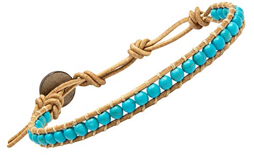 Infinityee888 Leather Bracelet Light Brown Wrap Beads Natural Stone Adjustable for Men Women Teen Yoga Handmade Bohemian Gypsy Boho