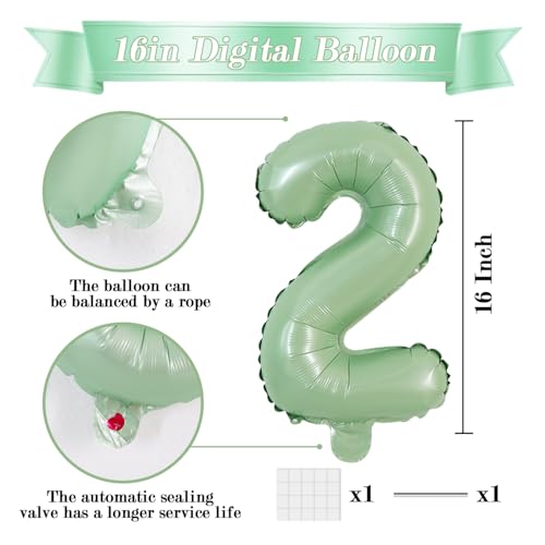Image of TONIFUL Number Balloon 16 Inch 10Pcs Sage Green 0-9 Birthday Number Ballons | Small Custom Digital Mylar Foil Ballons for Birthday Engagement Graduation Anniversary Baby Shower Spring Party Decorations
