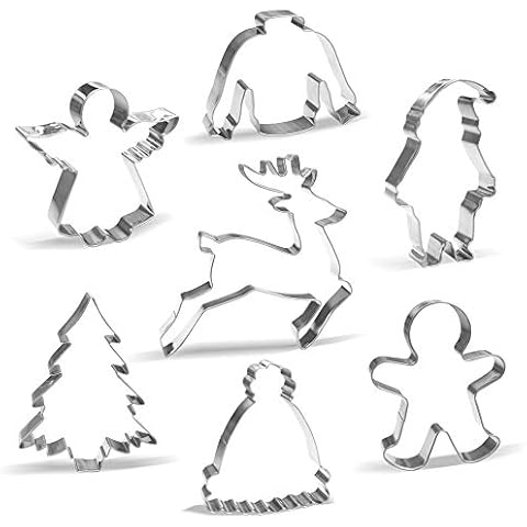 Large Christmas Cookie Cutter Set - 7 Piece - Stainless Steel Cover