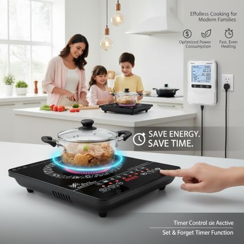 Image of Exxelo 10 Year Warranty 2000W Induction Cooktop with Touch Control, Digital Display, Preset Cooking Modes, Energy Efficient Electric Stove, Portable Induction Cooker for Home Kitchen Fast Heating