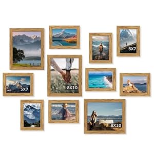 Muzilife Picture Frame Set of 11 Gallery Wall Frame Collage with Three 810 and Eight 57 Photo Frames for Photos Paintings Landscape Posters Artwork Perfect for Wall Decor Oak