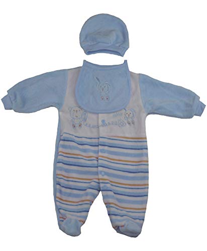 LOTMART Bebé Terciopelo Pijama 3 Piezas Babero Sombrero Set Pijama - Azul, 6-9 Meses