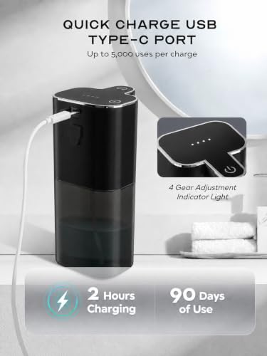 Image of Aluan Automatic Soap Dispenser for Bathroom, 400ml Touchless Automatic Hand Wash Dispensers with 4-Level Adjustable Foam Modes, IPX5 Waterproof Type-C Rechargeable Sensor Handwash Dispenser