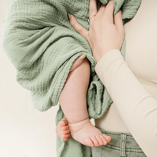 Image of Konssy Muslin Swaddle Blankets for Girls Boys 2 Pack, 100% Cotton Receiving Baby Blanket Large 47 x 47 inches, Soft Breathable Swaddling Wrap for Unisex Newborn (Woodland,Sage)