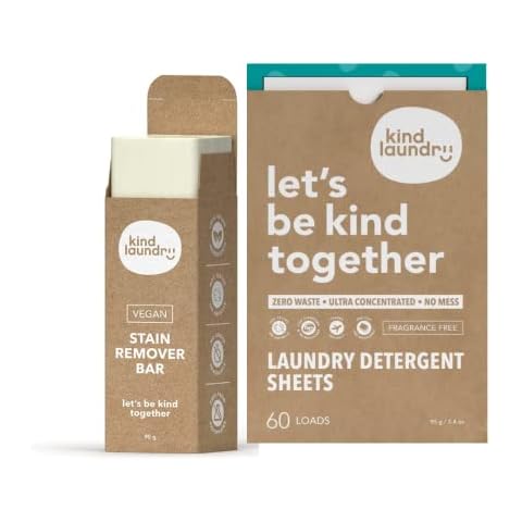 KIND LAUNDRY Detergent Sheets (Unscented) and Vegan Stain Remover Bar & Pre-Treater Cover