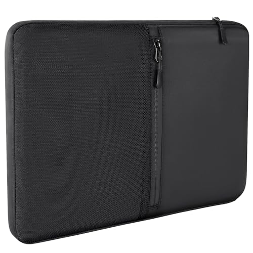 HEDUGO Laptop Sleeve Case 14” to 15” Padded Computer Pounch with Mesh Accessory Pocket Compatible with MacBook HP Dell Asus, 14 to 15 inches Shockproof Protective Notebook Carrying Cover Bag Black