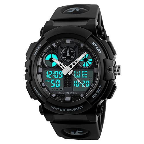 Image of PASNEW Boys' Watches - Dual Display, Large Dial Sport Watch, Black Outdoor Watch for Boys & Teens - Waterproof