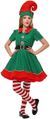 Child Holiday Elf Costume Dress and Hat Elf Costume for Girls Medium (8-10)
