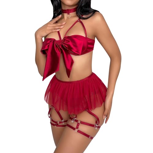 Satin Schleife Teddy Dessous Damen Sexy Reizwäsche Rot Großer Schleife Weinachten Body Unwrap Me Babydoll Valentinstag Weihnachten Unterwäsche...