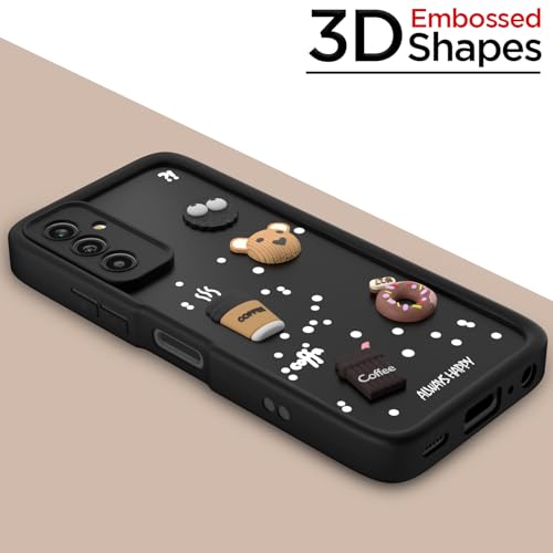Image of Amazon Basic Back Cover for Samsung Galaxy M13 4G | Cute Fun Cartoon 3D Bear Silicone Full Body Protection Bumper Cover (Black)