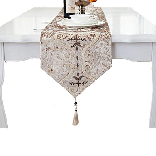 テーブルランナー タッセル付き 北欧風 刺? テーブルクロス 結婚式 クリスマス パーティー 33 x 160cm ベージュ