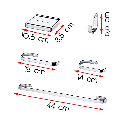 Kit Acessórios de Banheiro 5 Peças Metal Cromado Verona