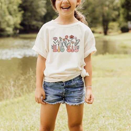 Floral Big Sis Shirt for Girls Big Sister Flower T-Shirt New Sibling Toddler Tee3