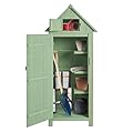 VINGLI Outdoor Wooden Storage Shed, Garden Shed Outside Tool Cabinet with Safety Latch, Patio Storage Organizer (Light Green)