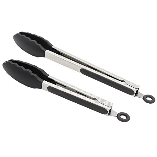 Consejos para Comprar Pinzas de cocina los 5 mejores. 48 U Chef Set de 2 Pinzas de cocina de acero inoxidable y puntas de goma color negro. Tenazas de cocina con clip de bloqueo Materiales de grado alimenticio (9 y 12 pulgadas)
