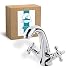 Produktbild Calmwaters® Waschtischarmatur Retro Cross, Vintage-Waschbeckenarmatur mit Kreuzgriffen und Excenter-Ablaufgarnitur, Wasserhahn Bad, Zweigriffmischer, Keramik-Innenteil, Messingkern, Chrom, 14PZ2440
