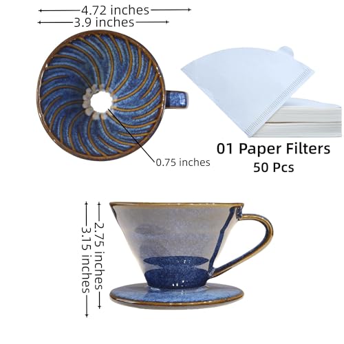 Image of Pour Over Coffee Maker Ceramic Coffee Dripper with 50 Pack Filter