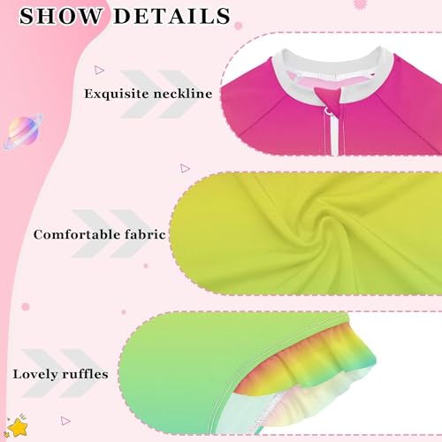 Soft Red Yellow Cyan Baby Girl Bathing Suit Long Sleeve UPF 50+ One Piece Toddler Swimsuit Size 11-12Y3