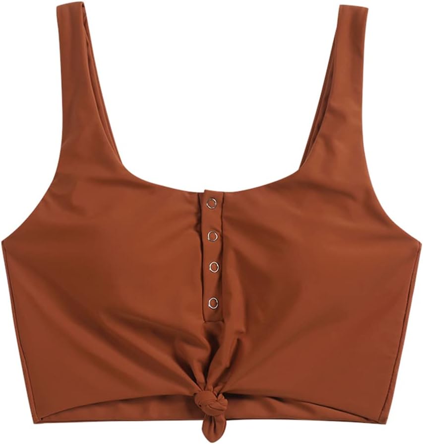 ZAFUL Women's Front Knot Bikini Tops Crop Tankini Top Scoop Neck Padded Bathing Suit Tops