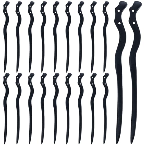 Lawie 20個 7インチ ブラック レトロ 木製 ヘアスティック 木製 ヘア 箸 中国 ヴィンテージ ヘアピン ピック 木製 ヘア フォーク クラフト用 厚い 髪 装飾 バンホルダー 女性用 女の子用