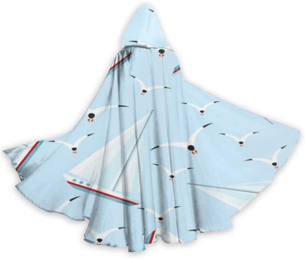 KEROTA Lindo blanco de dibujos animados gaviota vuelo pájaro para hombre capas y capas hombres capa con capucha 59 pulgadas para Navidad Halloween Cosplay disfraces